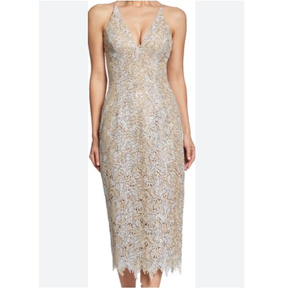 Dress The Population Aurora Dress Women S Gold Silver Lace Sequin Bridal Wedding - Picture 11 of 11